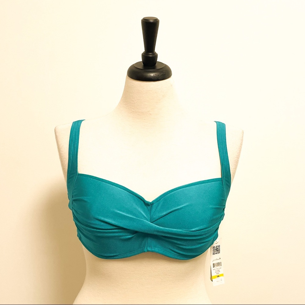 Quintsoul Twisted Aqua Turquoise Green Bikini Top NWT 14 Padded No Underwire